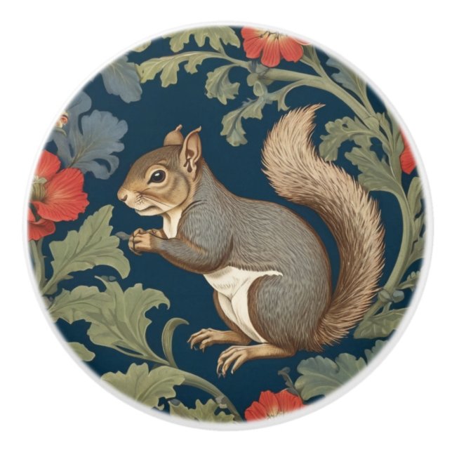 Grått Squirrel William Morris stil Lämnat Facing Knopp (Framsidan)