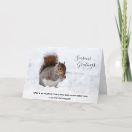 Grått Squirrel Winter Snö Julafton Photo Personlig Helgkort