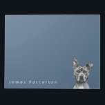 Grått Stalky Pit Bull Dog Teckning Anteckningsblock<br><div class="desc">Det här är en porträtt av en grått-bugghund med vit bröstkorg. Det har ett öra på sig. Han ser regelbundet på sin ansikte. Han är på en skrymlig sida och har ett stort och muskelstarkt ansikte. Detta skisserades med penna och sedan färgad digitalt med pastel.</div>