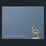 Grått Stalky Pit Bull Dog Teckning Anteckningsblock<br><div class="desc">Det här är en porträtt av en grått-bugghund med vit bröstkorg. Det har ett öra på sig. Han ser regelbundet på sin ansikte. Han är på en skrymlig sida och har ett stort och muskelstarkt ansikte. Detta skisserades med penna och sedan färgad digitalt med pastel.</div>