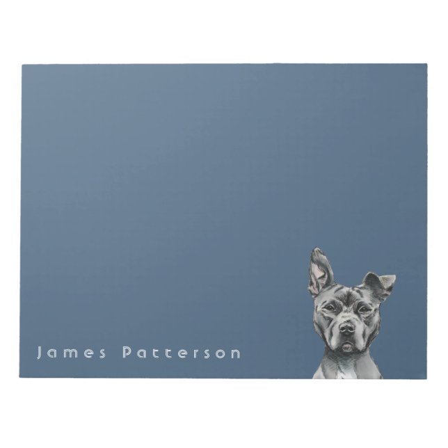 Grått Stalky Pit Bull Dog Teckning Anteckningsblock (Framsida)