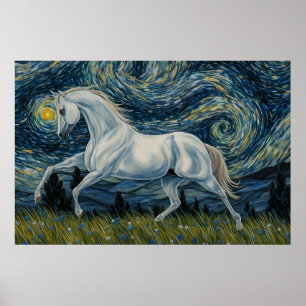 Grått Stallion i Starry Natt Poster