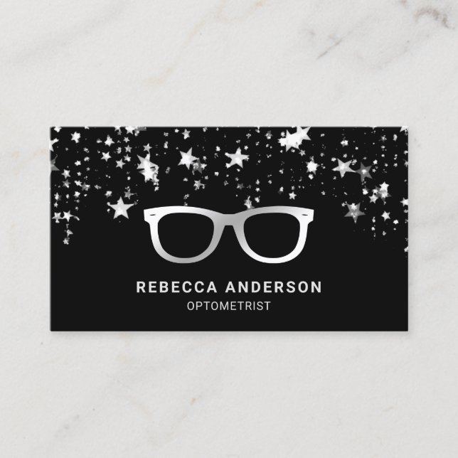 Grått Star Confetti Black Grått Öga Glass Optiker Visitkort (Framsida)