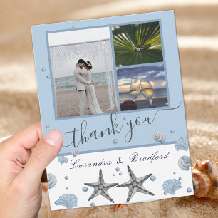Grått Starfish Blue Beach Wedding Tack Kort