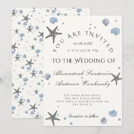 Grått Starfish Blue Snäckors Beach Wedding Inbjudningar
