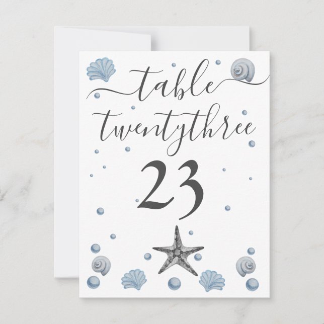 Grått Starfish Blue Snäckors Beach Wedding Tack Kort (Framsida)