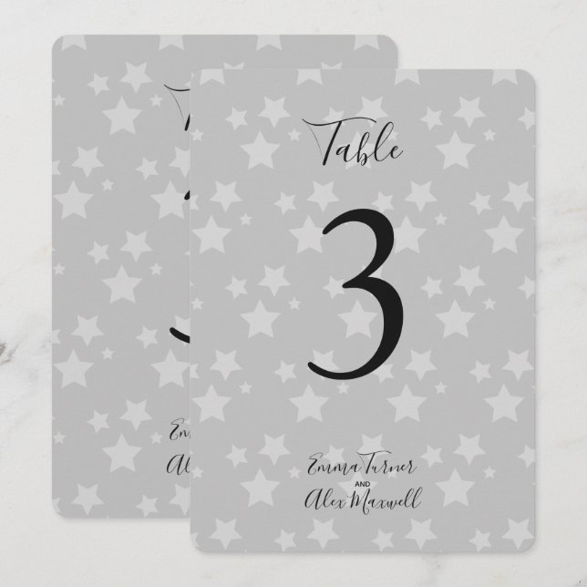 Grått Stars bakgrund | Bordsnummer-kort Inbjudningar (Fram/baksida)