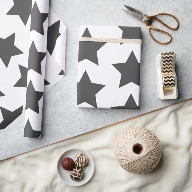 Grått Stars med fetkol Presentpapper (Hantverk)