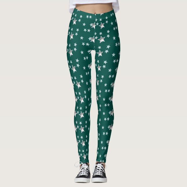 Grått Stars och Gröntens bakgrund Leggings (Framsida)