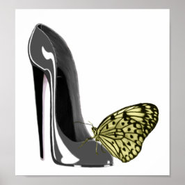 Grått Stiletto High Heel Shoe and Gult Butterfly Poster