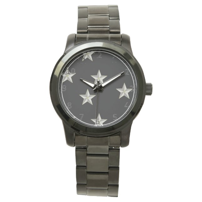 Grått stjärnor mönster på svart armbandsur (Framsida)