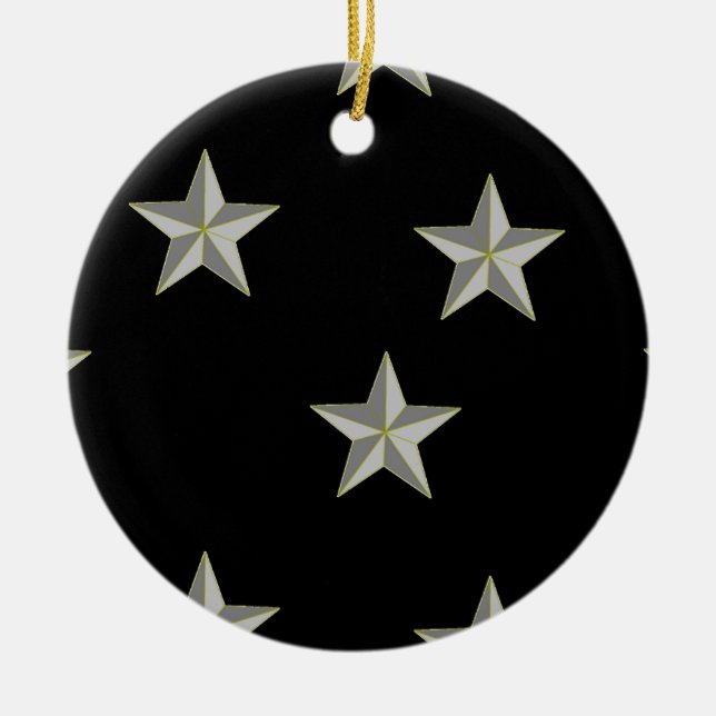 Grått stjärnor mönster på svart julgransprydnad keramik (Framsidan)