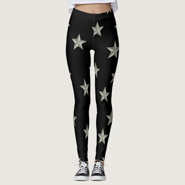 Grått stjärnor mönster på svart leggings (Framsida)
