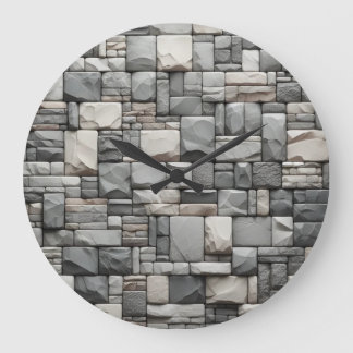 Grått Stone Brick med Brown Struktur Stor Klocka