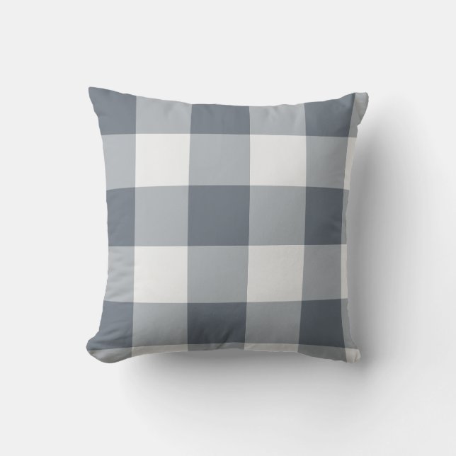 Grått Stort Gingham Rutigt Mönster Kudde (Framsida)