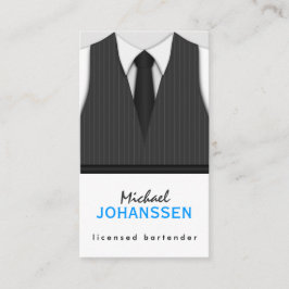 Grått Streck Kostym Vest and Black Tie Bartender Visitkort