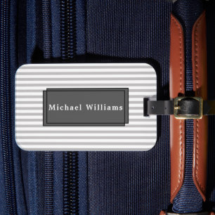 Grått Stripe Luggage Tag med Affärskort Fack Bagagebricka
