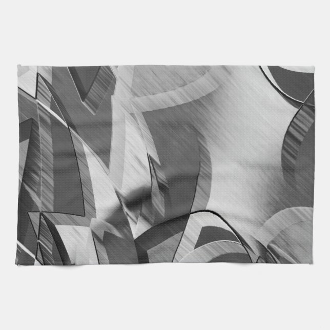 Grått-strömmar på någon svart, förbryllad bild kökshandduk (Horisontell)