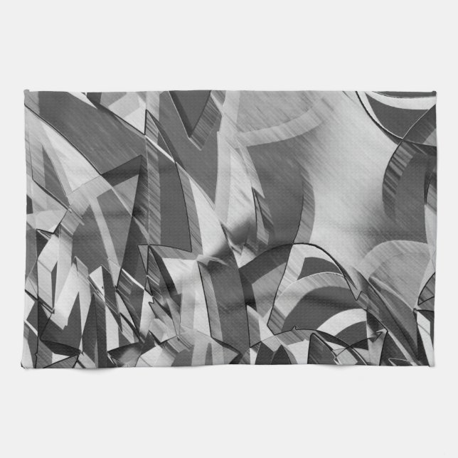 Grått-strömmar på någon svart, förbryllad bild kökshandduk (Horisontell)