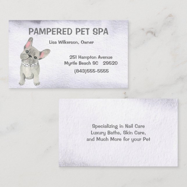 Grått Struktur Bulldog Pet Groomer Affärskort Visitkort (Fram/baksida)