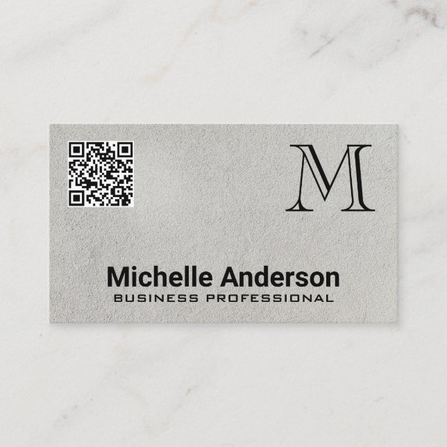 Grått Struktur | Monogram QR-Affärskort Visitkort (Framsida)