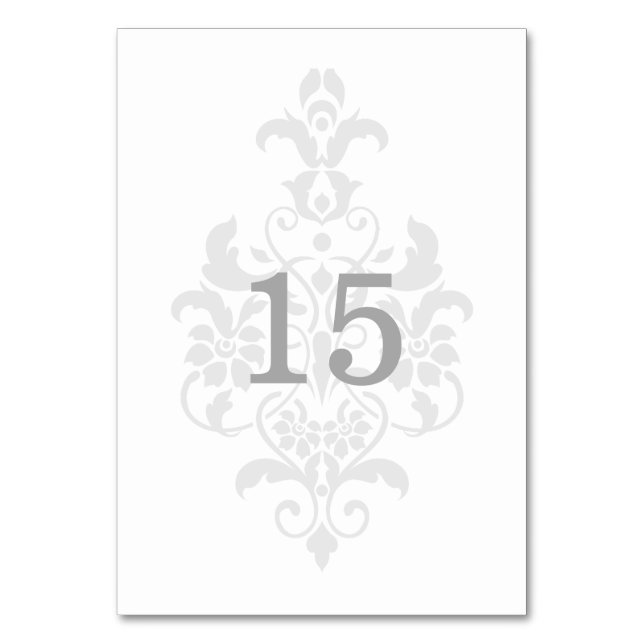 Grått Subtle Damask Bord Card Bordsnummer (Framsidan)