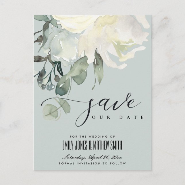 GRÅTT SUBTTEL IVORY WHITE BLOMMIGT BUNCH SPARAT DA MEDDELANDE VYKORT (Framsida)