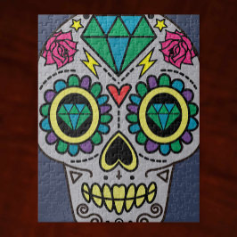 Grått Sugar Skull Art, Day of the dead Pussel