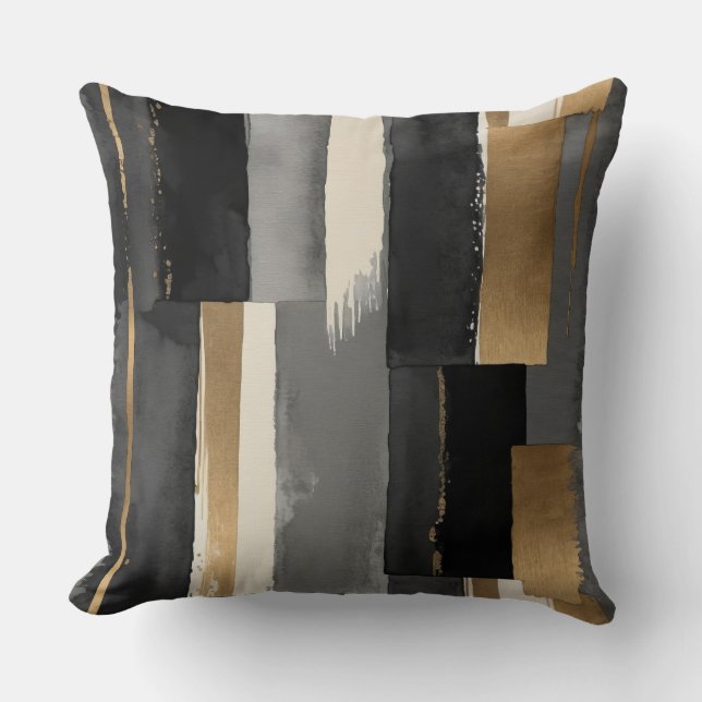 Grått svart beige och brons abstrakt kudde (Framsida)