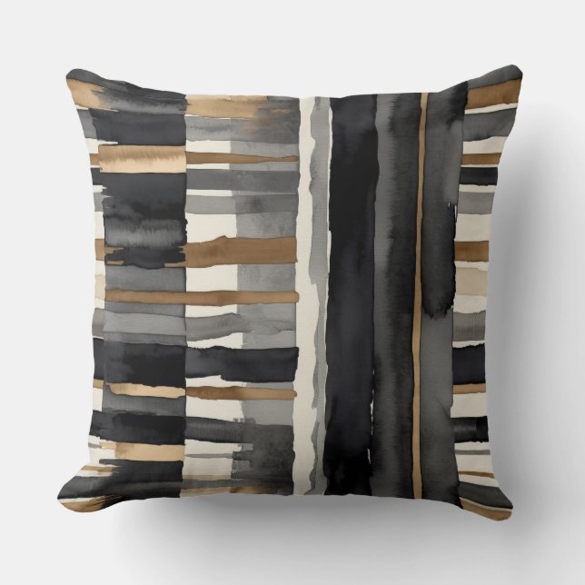 Grått svart beige och brons abstrakt kudde (Framsida)