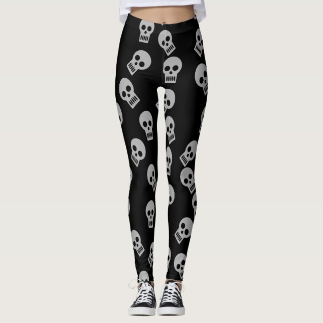 Grått/svart för skallekonfettidamasker leggings (Framsida)