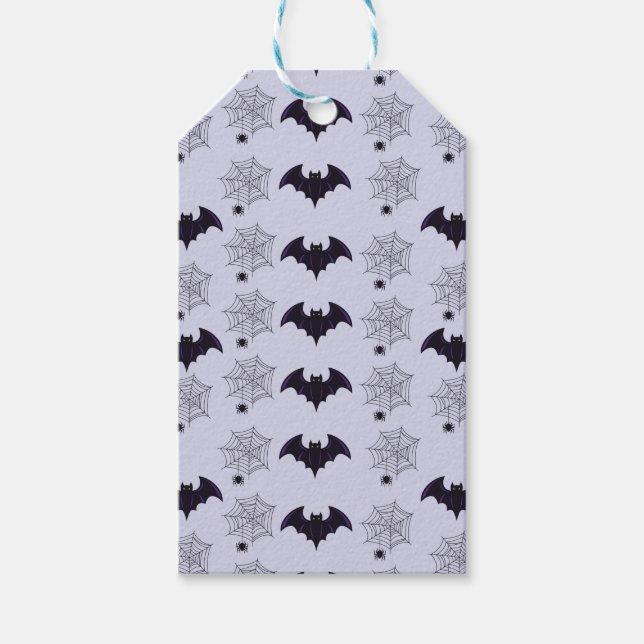 GRÅTT & SVART HALLOWEEN SPINDELNÄT-FLADDERMÖSS PRESENTETIKETT (Framsidan)