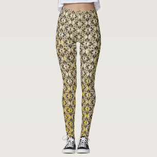 Grått-, svart- och Guld-mönstradare Leggings