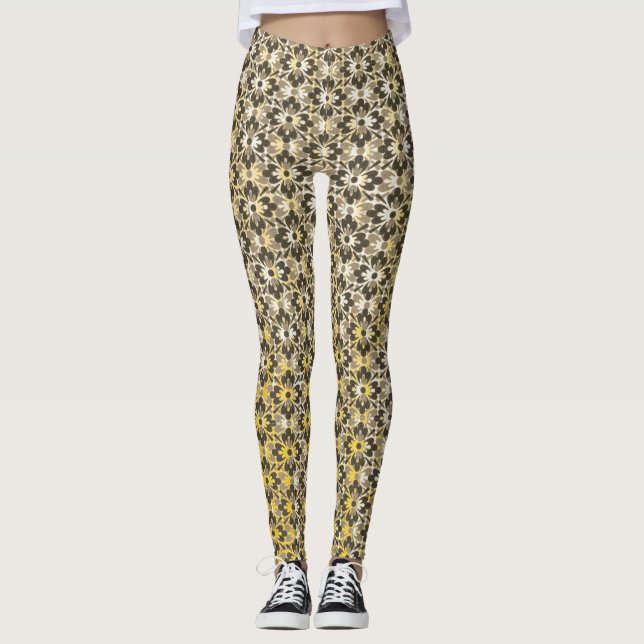 Grått-, svart- och Guld-mönstradare Leggings (Framsida)
