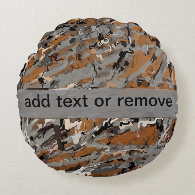 Grått-, svart- och karamellAbstrakt Rund Kudde (Framsidan)