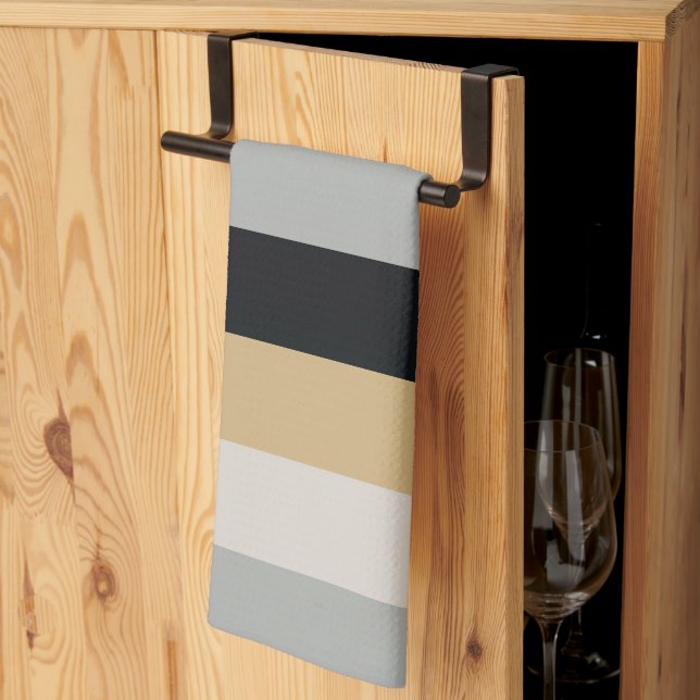 Grått, svart och tan kökshandduk (Thirds Fold)