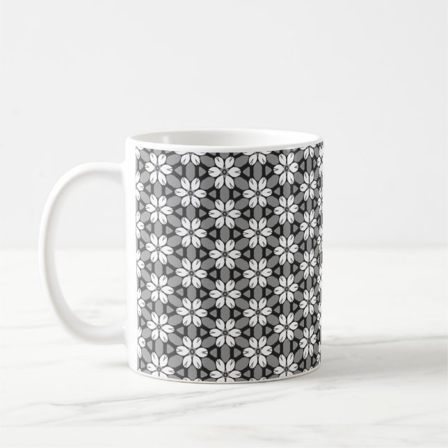 Grått, svart och vit Blommigt Kaffemugg (Vänster)