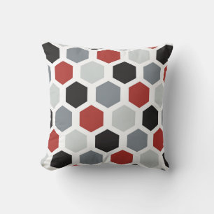Grått, svart, rött och vit hexagondesign, fyllni kudde