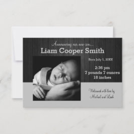 Grått/svart trä med foto - 3 x 5 födelseattentat meddelande