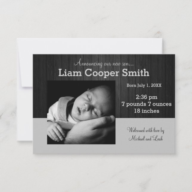 Grått/svart trä med foto - 3 x 5 födelseattentat meddelande (Framsida)