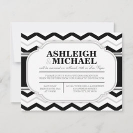 Grått & Svart Vit Chevron Bröllopsfest endast Inbjudningar