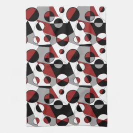 Grått, svart, vitt, rött geometriskt Mod Retro Kökshandduk