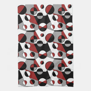 Grått, svart, vitt, rött geometriskt Mod Retro Kökshandduk