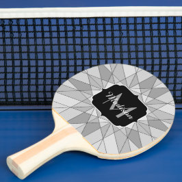 Grått svartvit mosaiktriangel Mönster Monogram Pingisracket