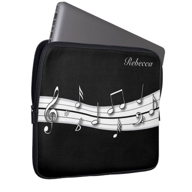 Grått svartvit musik noter poäng laptop sleeve (Framsidan Höger)