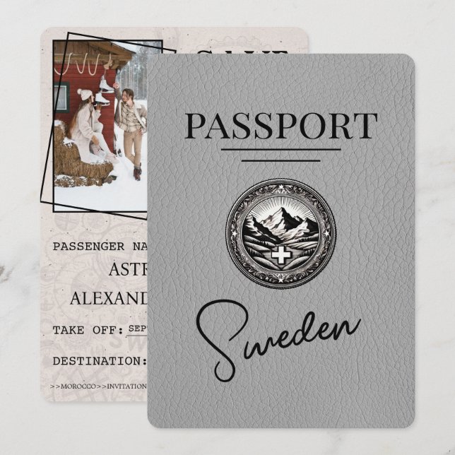 Grått Sverige Passport Spara datum Datumet (Fram/baksida)