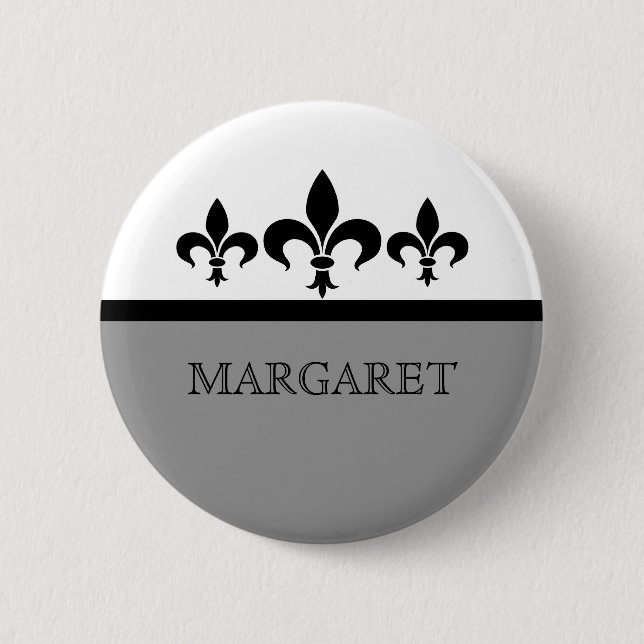 Grått Swanky Fleur De Lis Button Knapp (Framsida)
