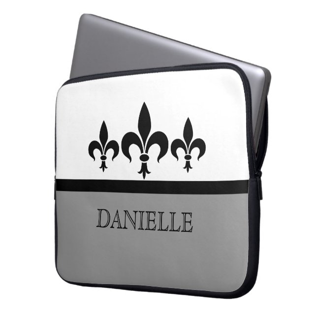 Grått Swanky Fleur De Lis Electronics Sleeve (Framsidan Vänster)