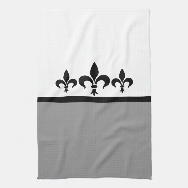 Grått Swanky Fleur De Lis Towel Kökshandduk (Vertikal)