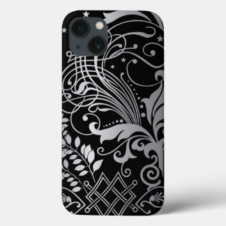 Grått Swirling Damask Pattern på Black